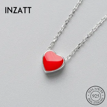 

INZATT 100% 925 Sterling Silver Red Heart Pendant Necklace for Women Friend Fashion Jewelry Birthday Party Gift Enamel Brincos