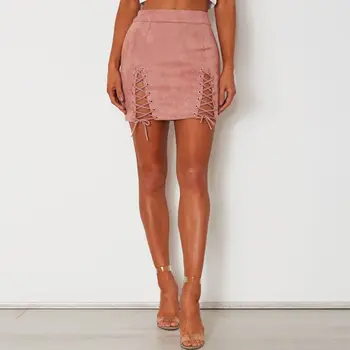 

Sexy Women Skirt High Waist Hollow Bandage Lace Up Faux Suede Party Short Mini Skirts 2017 Summer Fashion