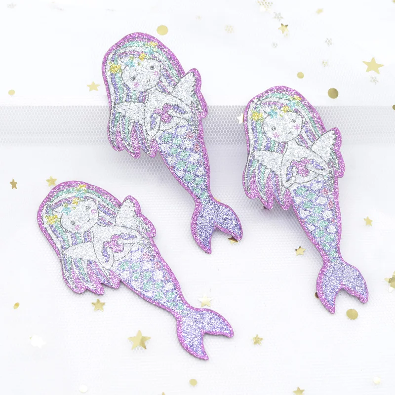 5Pcs 40*83mm Glitter Fabric Appliques Mermaid Padded Patches for Clothes Sewing Supplies DIY Headwear Hair Clips Ornament H32