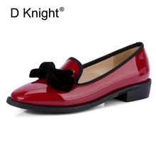 Милые женские лоферы на плоской подошве с бантом; женские туфли-оксфорды из лакированной кожи без застежки; весенние женские туфли-броги на платформе с квадратным носком