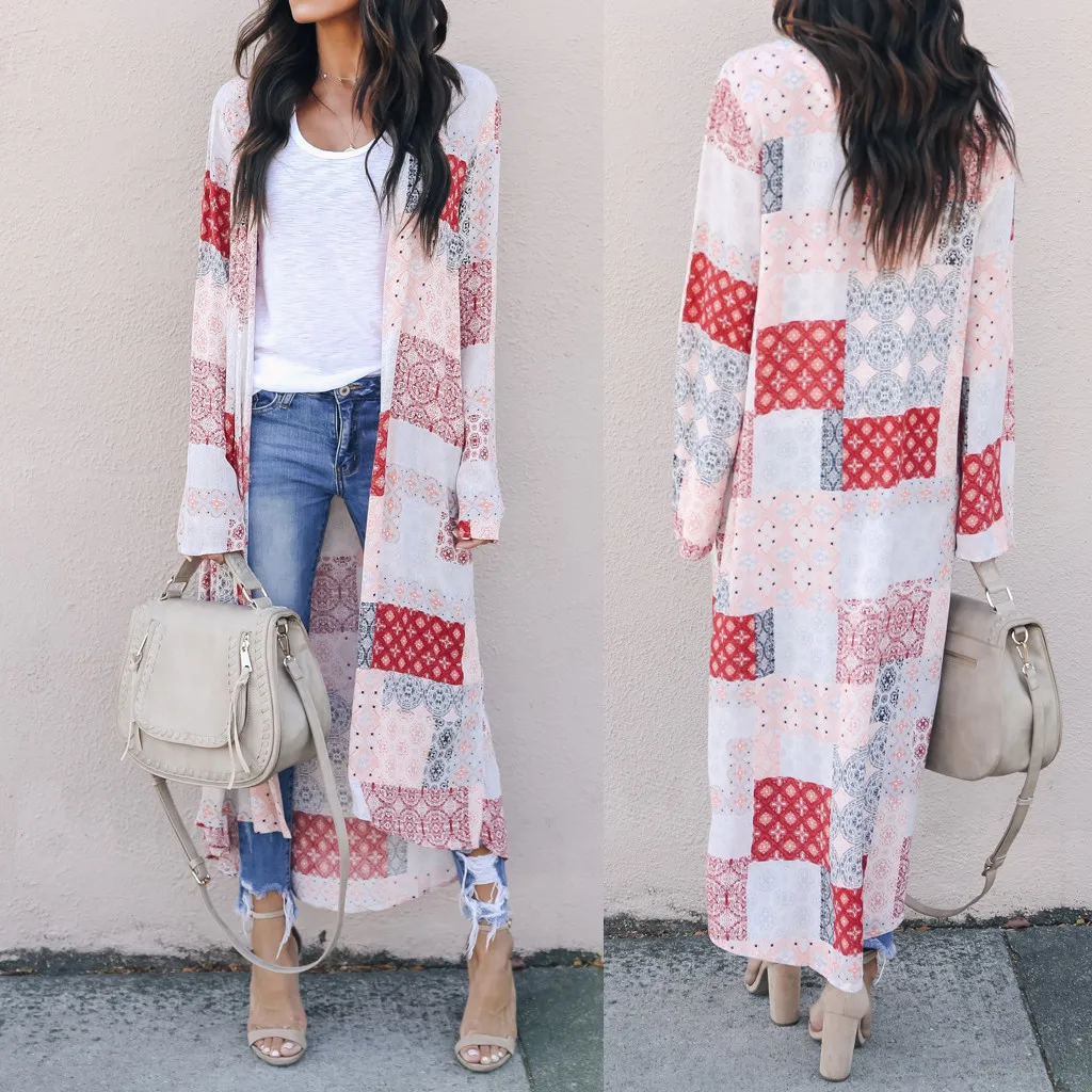 

Women Multicolor Beach Cover Up Block Printing Cardigan Long Smock Bikini Cover Up Swimwear Tops Bathing Suit Cover Ups#es