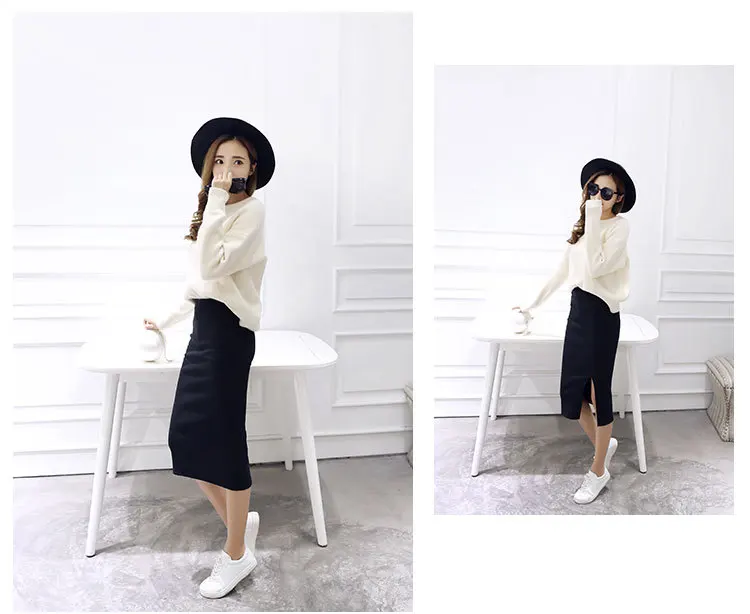 Women Elegant Solid Slim Split Skirt Black 1