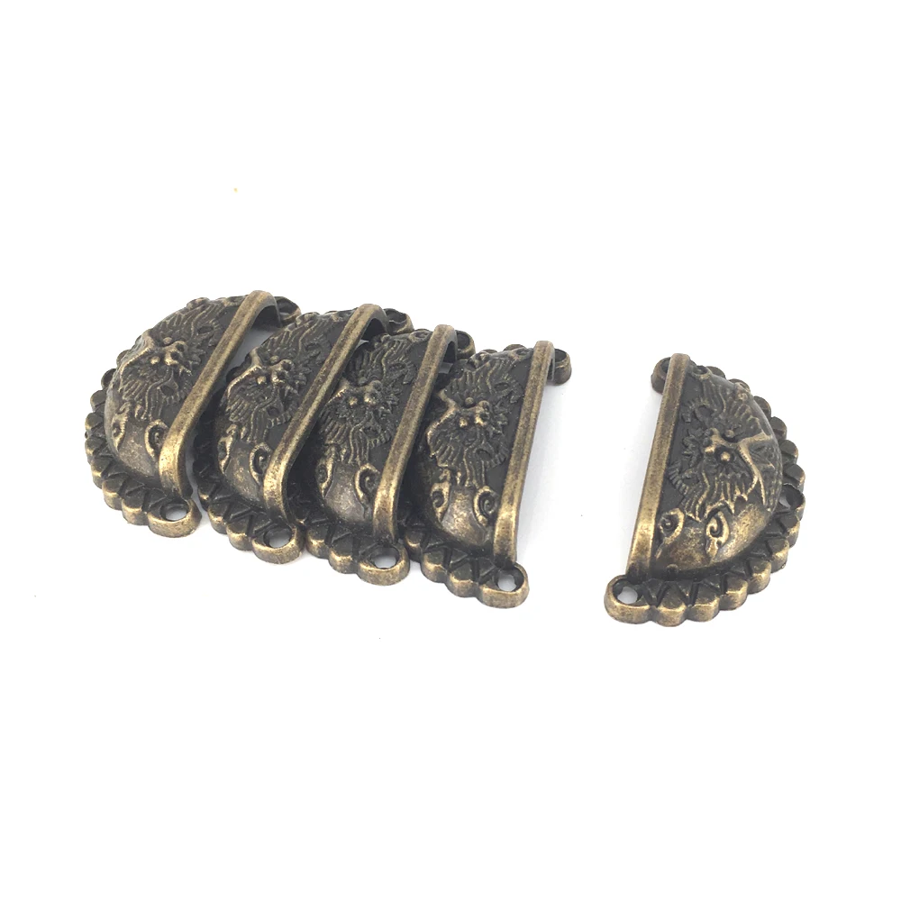 48*23MM Antique Brass Dragon engraved Shell Jewelry Box handles Small