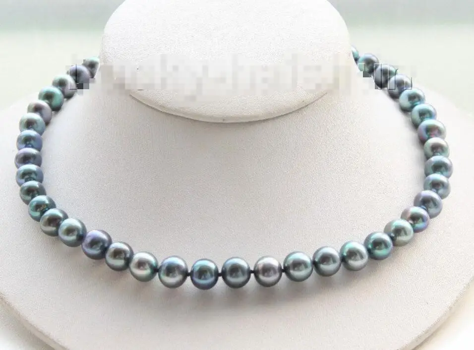 

Hot sale new Style >>>>>luster 17" 10mm natural round peacock black freshwater pearls necklace j9480