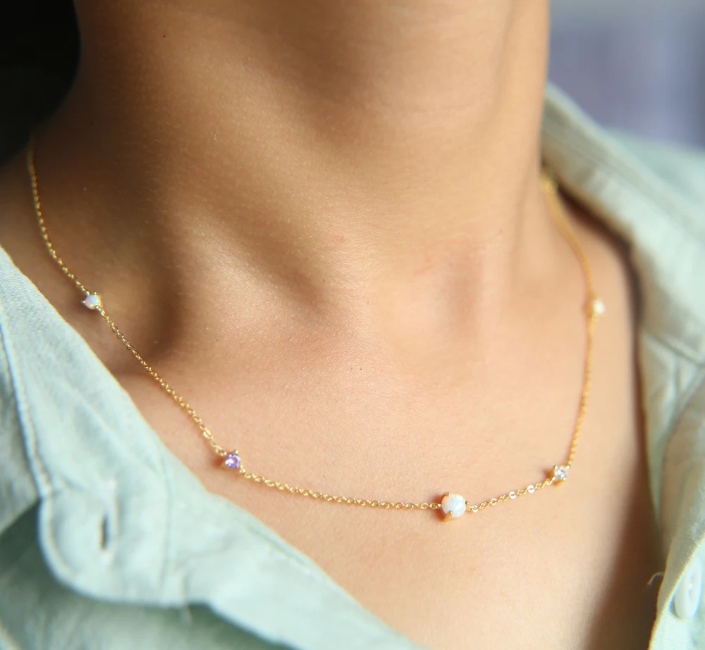 callm Woman Girl Fashion Necklace Unique Natural Colorful Stone Pendant Necklace Ladies Jewelry