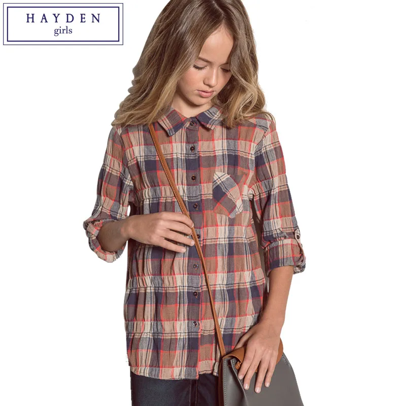 HAYDEN Girls Plaid Shirts Kids 2017 Clothing Casual Cotton Long Sleeve Plaid Shirt for Girls 7