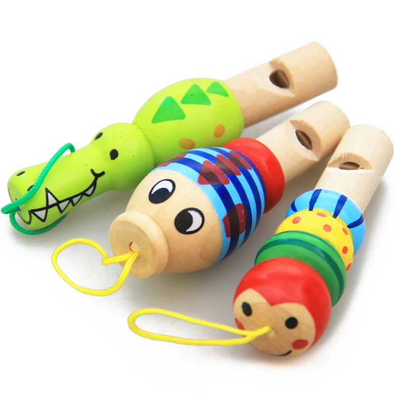 1Pc Infant Whistling Toy Wooden Random Color Toys Cartoon Animal Whistle Educational Music Instrument Toy for Baby Kids Children