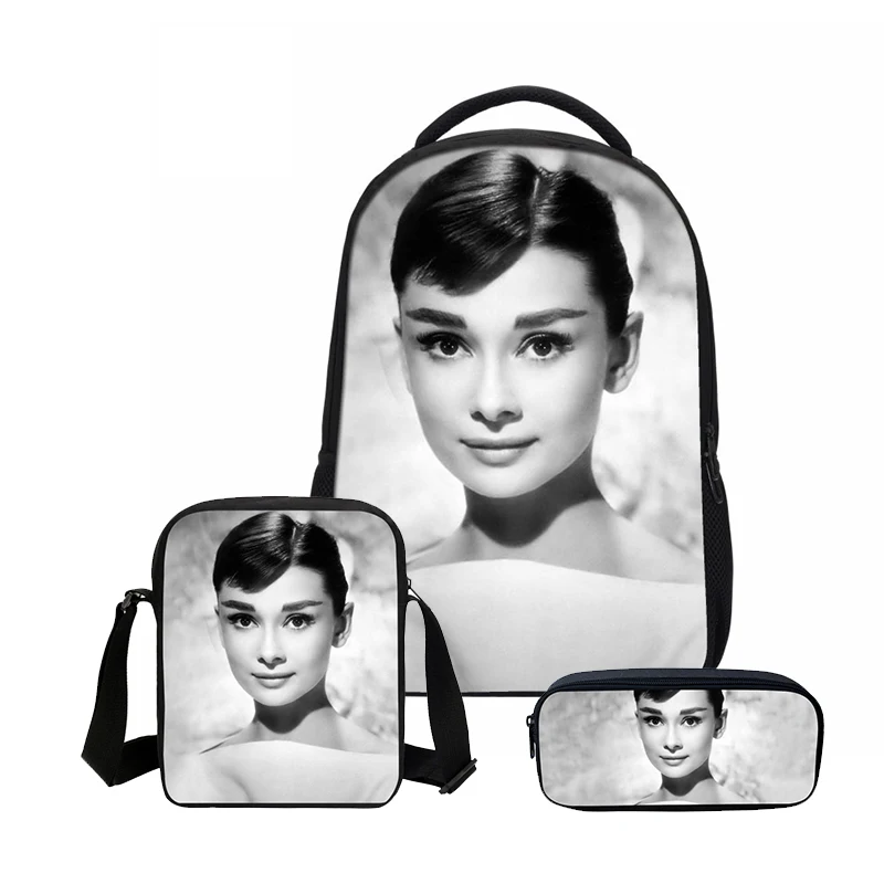 

VEEVANV School Shoulder Bags Set Fashion Audrey Hepburn Printing For Girls Bookbag Women Backpacks Casual Daily Laptop Daypack