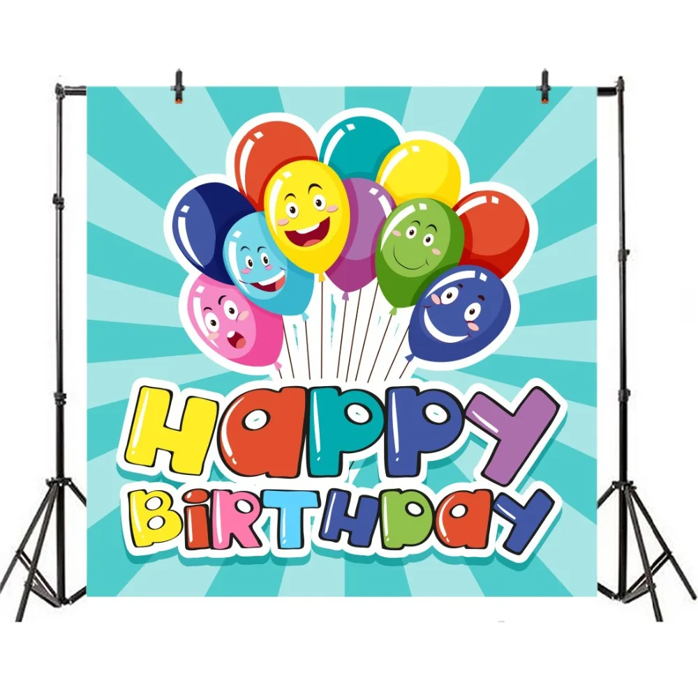 Laeacco Baby Child Colorful Balloons Happy Birthday Stripes Cartoon Photo Backgrounds Photo Backdrops Photocall Photo Studio