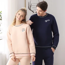 Стиль пижамный комплект женщина Три слои стеганые тепло круглый воротник домашняя одежда женский Сращивание рукав цветочный принт