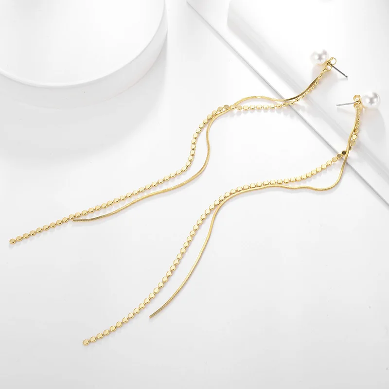 

2019 New Earrings Fashion Jewelry Silver/Gold Chain Dangler Simplicity Designer Female Pearl Earrings Elegant Party Jewelry