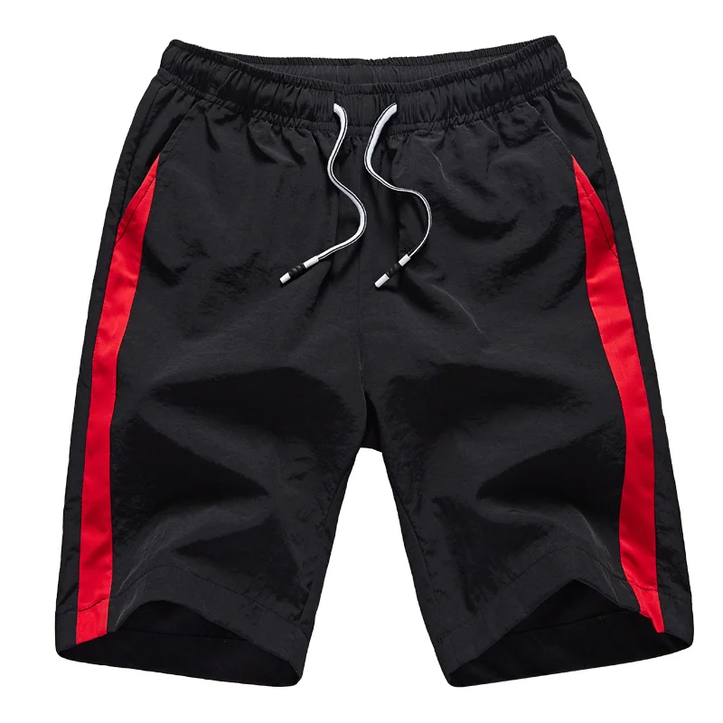 black with red Мужские летние повседневные шорты, мужские брендовые новые пляжные шорты, быстросохнущие однотонные Дышащие Модные Повседневные Шорты с эластичной резинкой на талии, мужские M-8XL - Цвет: black with red