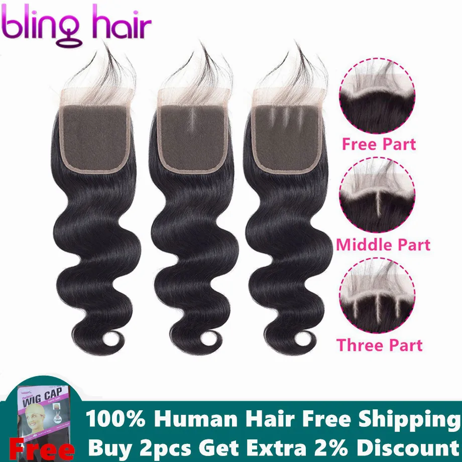 

Bling Hair Brazilian Body Wave 4*4 Lace Closure Free/Middle/Three Part 100% Remy Human Hair Closure Natural Color Free Shipping