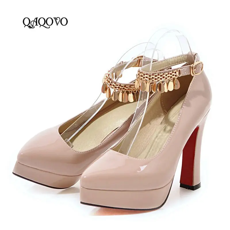 

2019 Women Fashion Platform Shoes Pumps Square High Heels Sexy Patent Leather Party Shoes Spring Autumn Plus Size 43