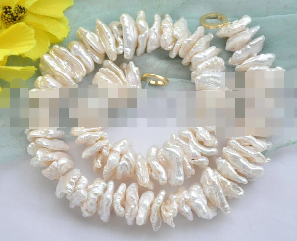 

Jew2957 New Style 18MM DENS WHITE BIWA FRESHWATER PEARL NECKLACE 17inch AAA