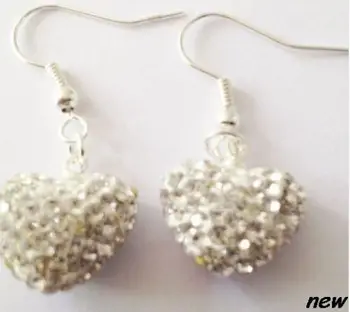 

free shipping mixed white Fashion Crystal Disco Silver Plated drop heart Earrings lot Jewelry Rhinestone dangles j256y