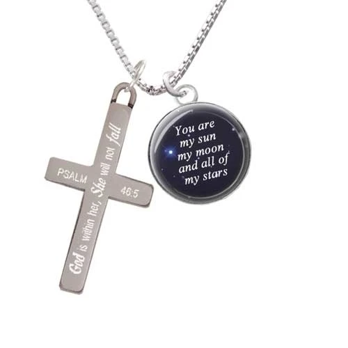 Domed You are My Sun, My Moon - She will not Fall - Cross Necklace (1)