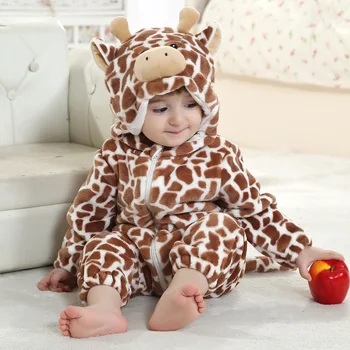

New Animal Baby Romper Coffee Cow Bebe Infant Clothing Baby Boy Girl Clothes Cute Flannel Cartoon Hooded Jumpsuit Costume