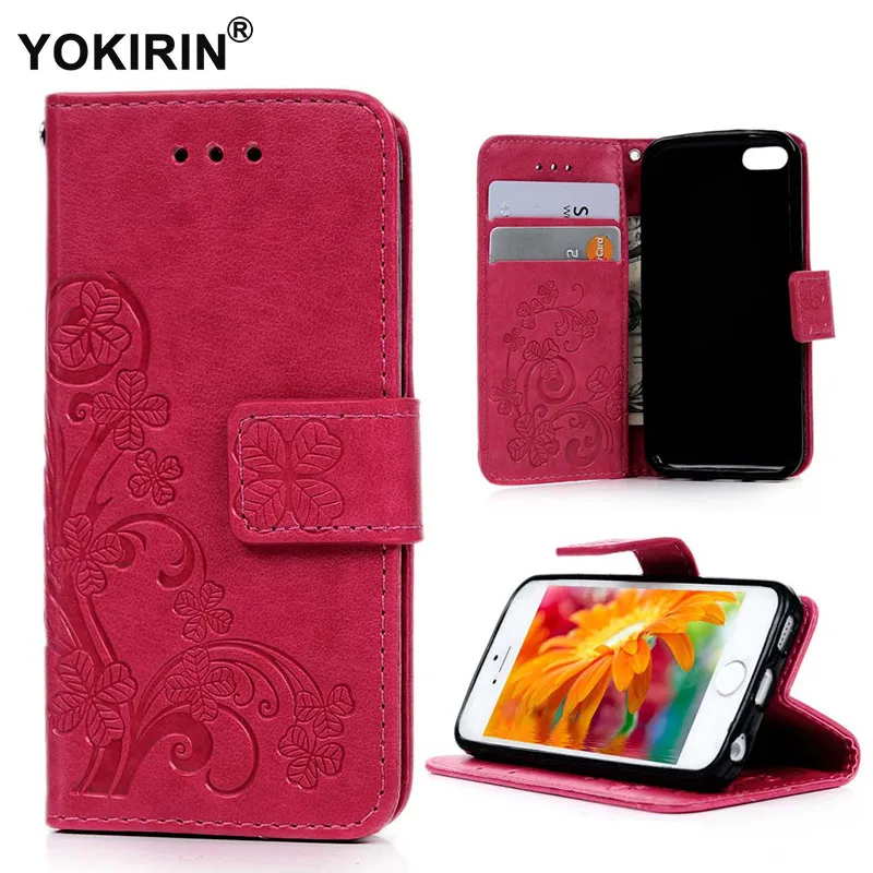 

YOKIRIN Wallet Leather Case For iPhone 5 5S SE Flip Card Holder 3D Emboss Four Leaf Clover Phone Bag Cover Coque for iPhone 5 5S