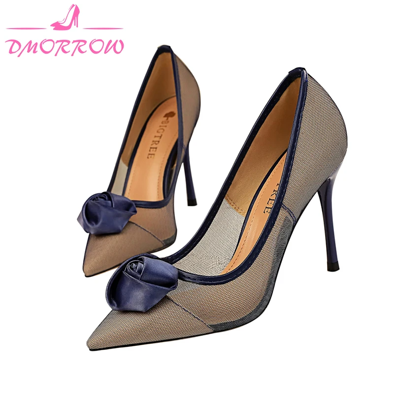 

9 cm High Heels Air Mesh Womens Pointed Toe Slip on Stilettos Sexy Party Pumps Basic Shoes