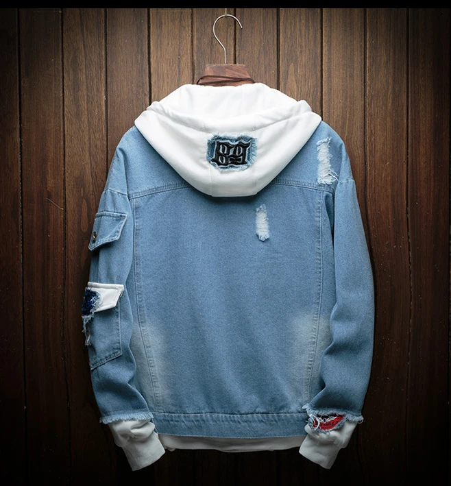 Newest Autumn Slim Hooded Denim Jacket Men Fashion Fake Two Pieces of Streetwear Bomber Short Jacket and Coat Man Cowboy Clothes Newest Autumn Slim Hooded Denim Jacket Men Fashion Fake Two Pieces of Streetwear Bomber Short Jacket and Coat Man Cowboy Clothes