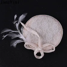 JaneVini plaquinha Noiva перьями Свадебные аксессуары Fascinator свадебные платья, кружево, шляпа, украшение из жемчуга для волос шляпки для невесты Для женщин банкет