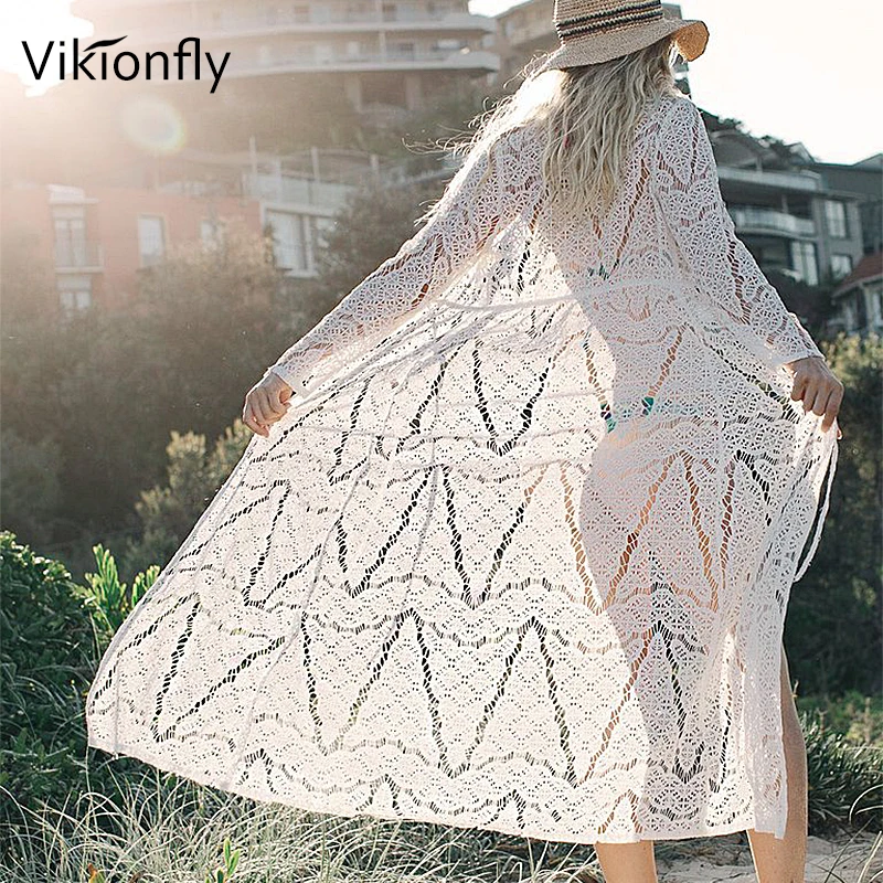 Vikionfly длинное пляжное покрытие для женщин вязание крючком прикрытие для бикини летняя одежда купальный костюм накидка на купальный костюм купальное платье Пляжная одежда