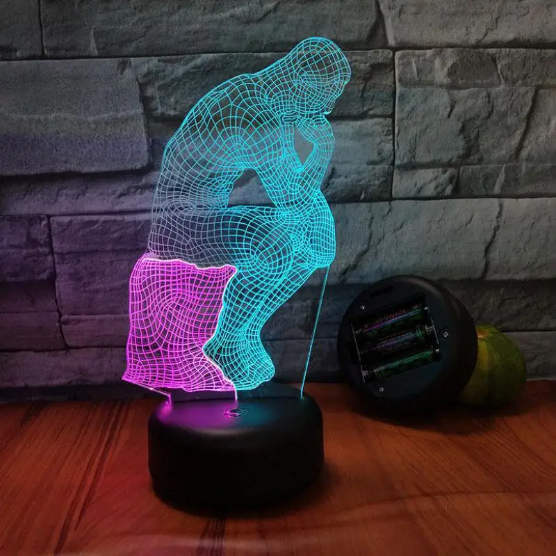 Thinker Man 3d Визуальный ночник креативный Прекрасный 7 цветов Изменение 3D лампа прикроватная декоративная лампа для детской спальни