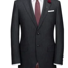Новое прибытие на заказ Slim Fit темно-серый с белой полосой шерсть две кнопки тупым отворотом двойные вентиляционные Костюмы Под заказ