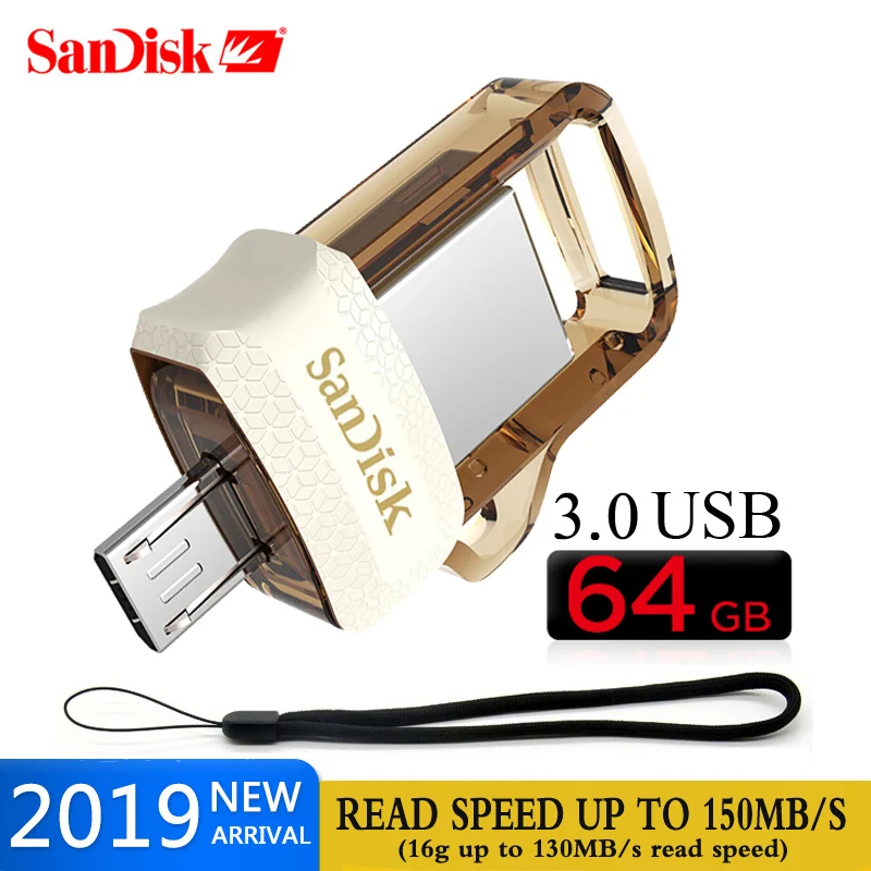 

Genuine SanDisk 3.0 OTG USB Flash Drive 64GB USB 3.0 Dual Mini Pen Drives 64GB Pen Drives for PC and Android phones For shipping