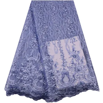 

Sky Blue French Lace Fabric French Tulle Embroidered Latest African Lace Fabric With Beads African Lace Fabric For Wedding Y1423