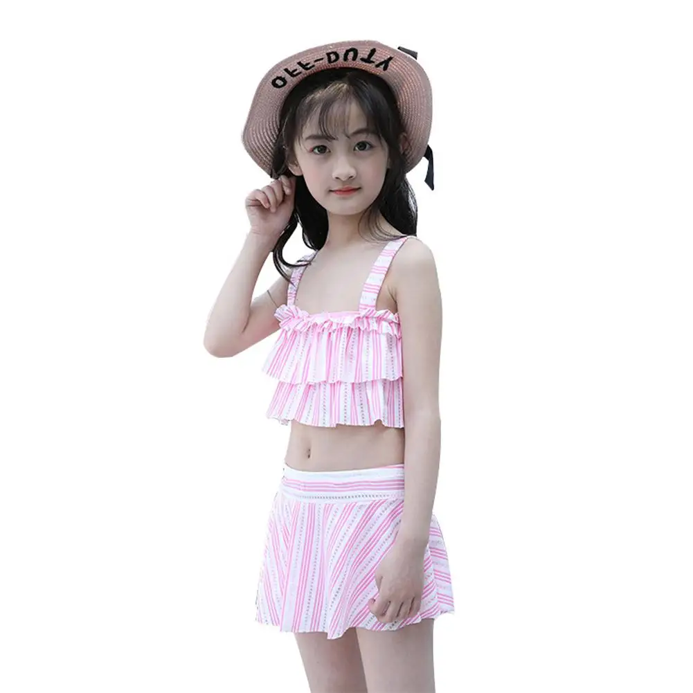 

Dragonpad 2pcs/set Lillte Girl Fashion Stripe Pattern Split Swimsuit for Children
