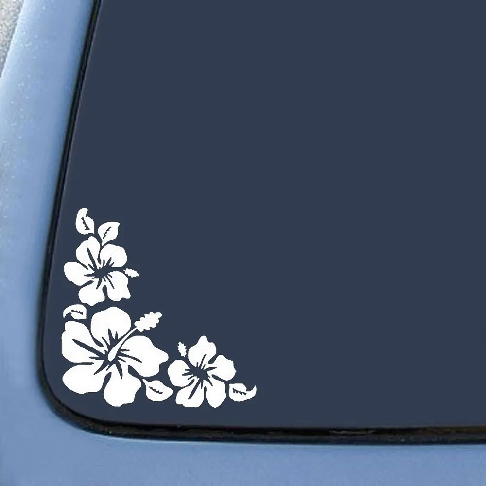 1        14cm14cm Hibiscus Flowers Vinyl Bumper Stickers For Car Truck Window Tool Boxes Wall Laptop Notebook Car Sticker Decals