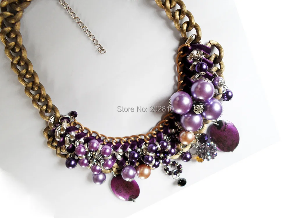 Тип фиолетовые жемчужные хрустальные большие массивные веревочные Чокеры ожерелья для ключиц, восстановленные в древнем стиле бронзовое ожерелье