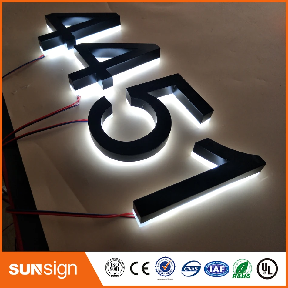 Custom metal signs led backlit signs embossed metal letters and numbers