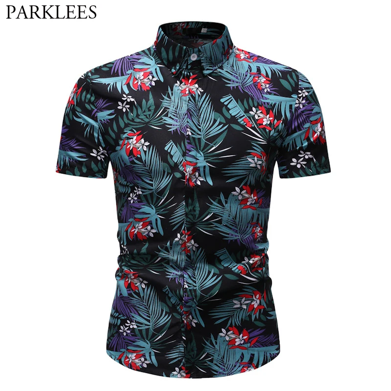 Hawaiian Shirt Mens Flower Leaf Beach Aloha Party Casual Holiday Short Sleeve