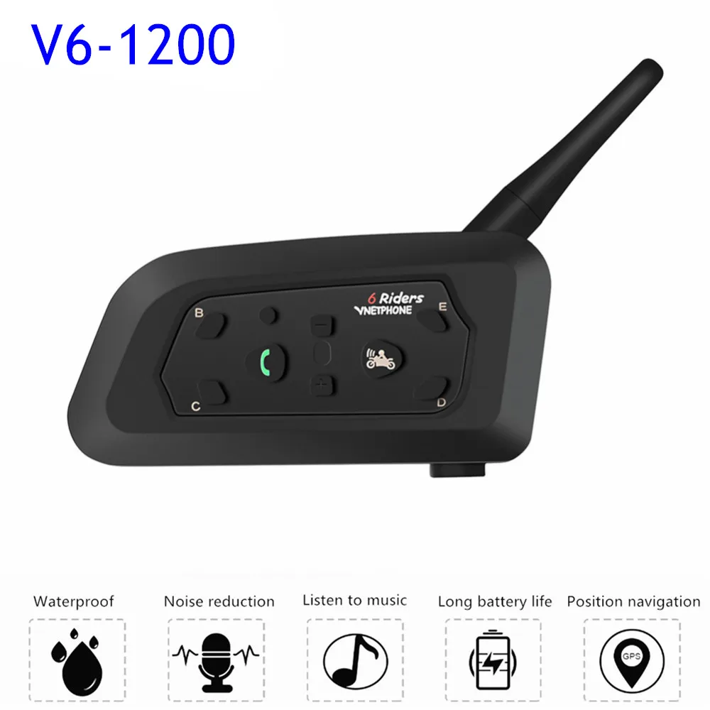 

V6 Walkie talkie Motorcycle Intercom Wireless Bluetooth Helmet Headsets 1200M Interphone Intercomunicador Headset for 6 riders