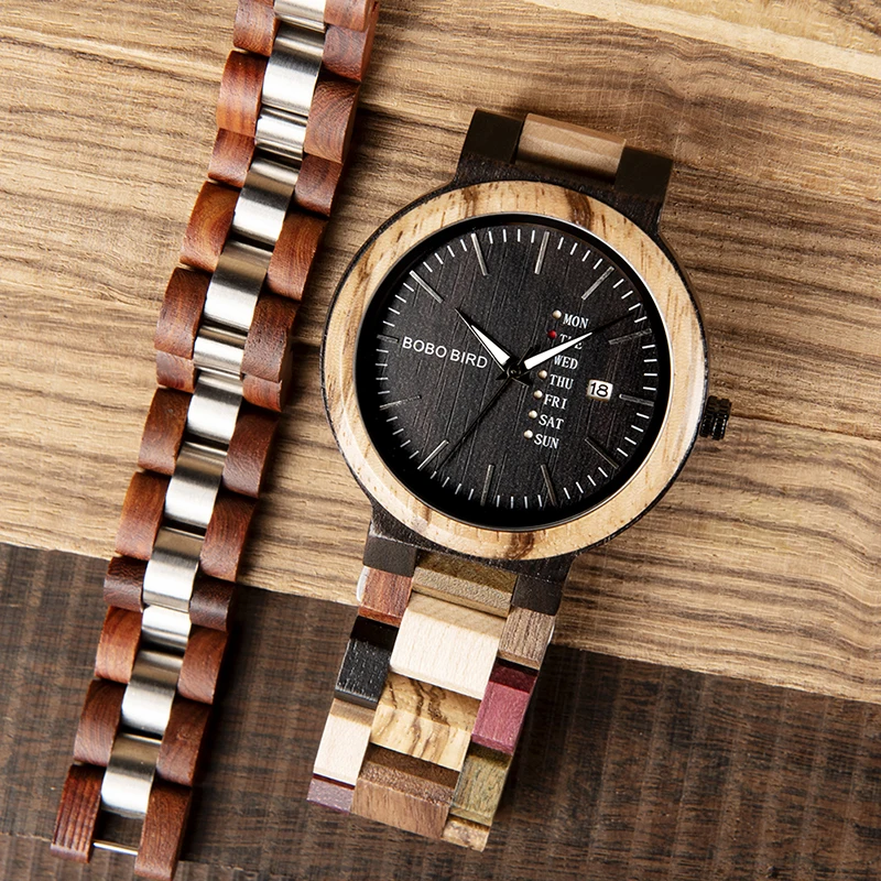 Timepieces Wooden Watch Men BOBO BIRD Quarzt Male Saat erkek relojes Wood Bracelet Show Date and Week in Gifts Wood Box