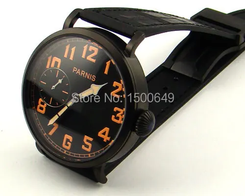 Parnis 46 мм Pvd корпус черный циферблат 6497 ручной обмотки Мужские часы E937