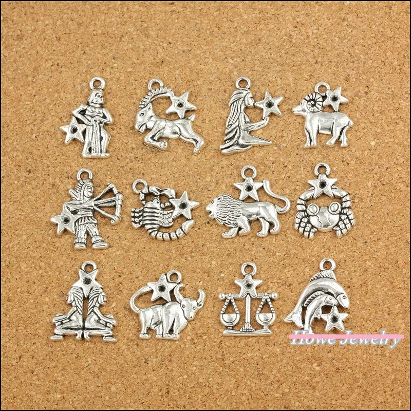 

120PCS Alloy Zodiac Signs Charms Pendant For Necklace&Bracelet DIY ( Each 10PC)