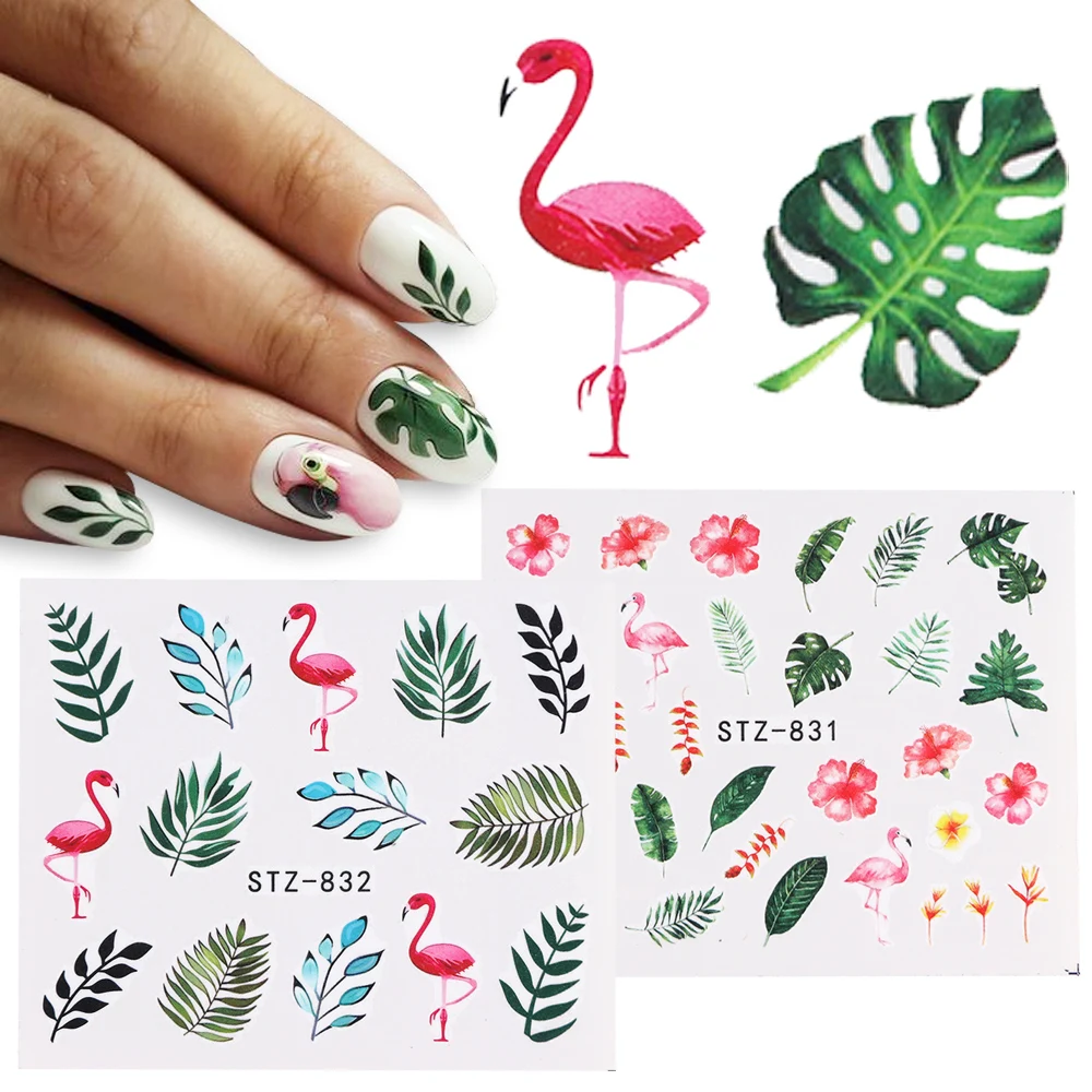 Как снять наклейку для ногтей с бумажки 1pcs Nail Stickers Flamingo Black Leaf Flower Decal Water Transfer Sticker Nail 