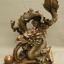 USPS в США S1258 1" Народные Китайские Бронзовые Медь Богатство Зодиак Fly Dragon Ball Статуя Скульптура