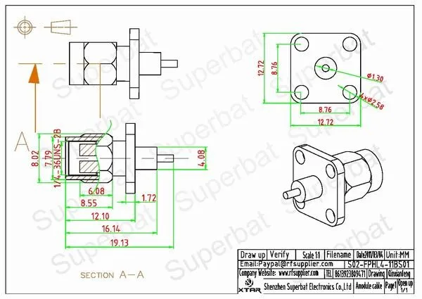 Superbat RP-SMA Wi-Fi антенна Коннектор 4 отверстия Панель Крепление штекер с удлиненный диэлектрик припоя терминал 10 шт