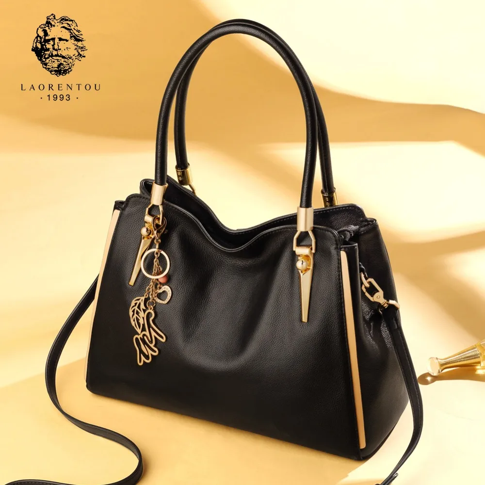 

LAORENTOU Women Natural Lather Casual Tote Women New Fashion Handbags Tailor-made Lady Cow Leather Large Capacity Messenger Bag