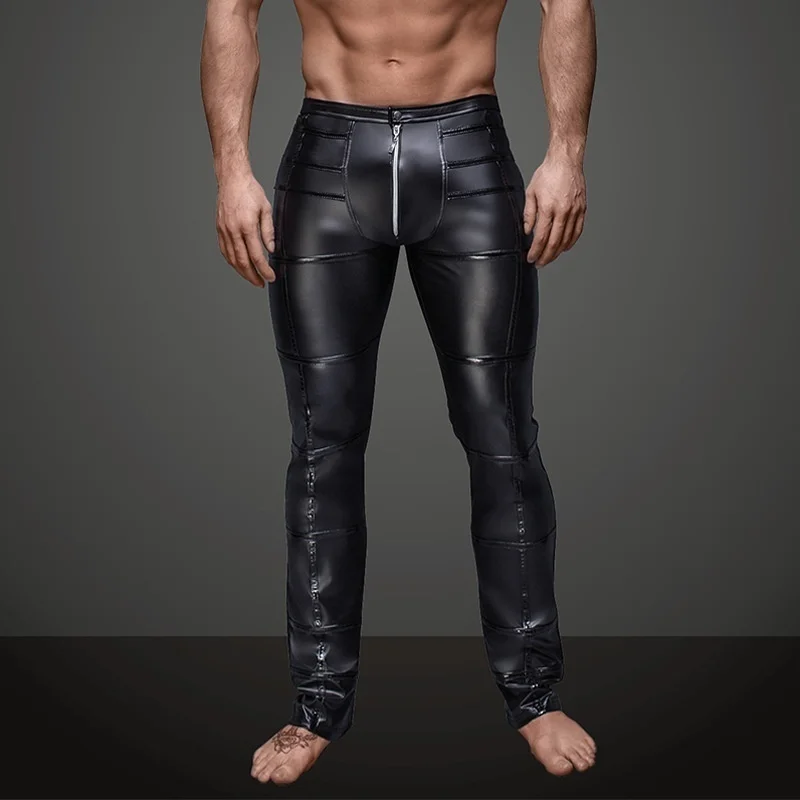Men PVC Fetish Leggings Bodycon Slim Stretch Muscle Dancing Long Pants Clubwear