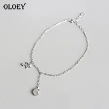 OLOEY Настоящее 925 пробы Серебряный ножной браслет высокого качества блестящий циркон Звезда и Луна ножной браслет хорошее ювелирное изделие подарок Прямая поставка YMA020