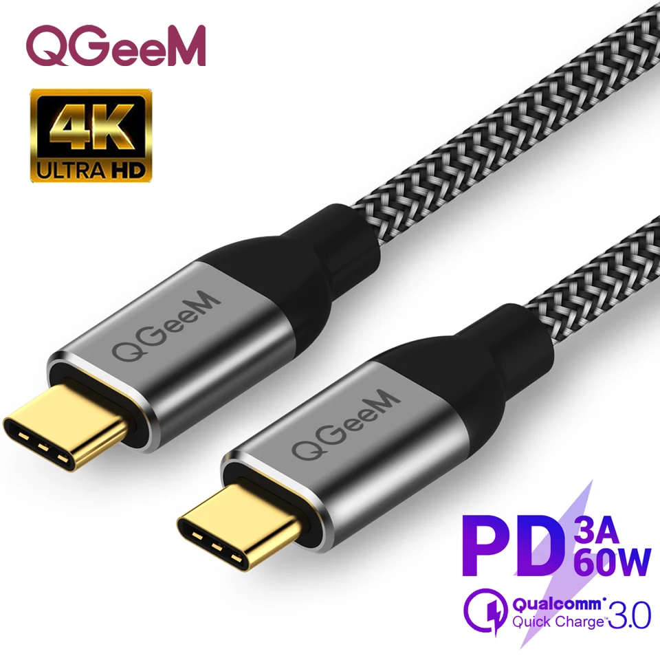 

QGeeM USB 3.1 Type C to USB C Cable Gen2 PD 60W USB-C to USB C Charging Wire Cord Nylon Cable Cord for Samsung S9 S8 Macbook Pro