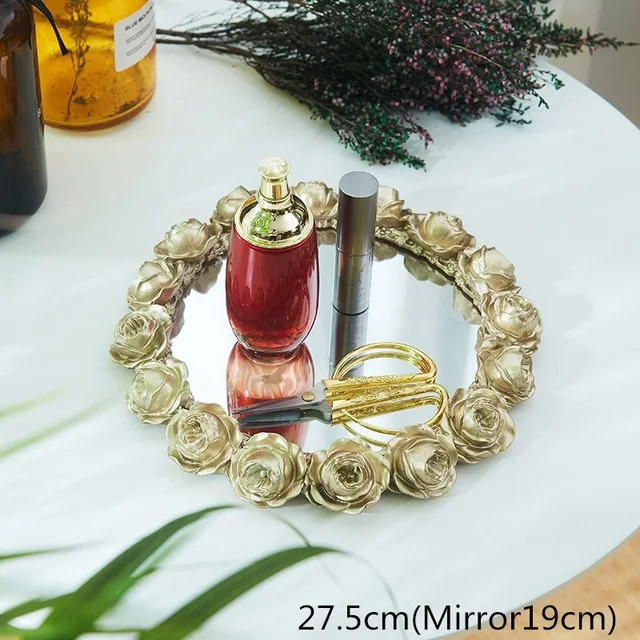 Nordic Стиль металла косметическое лоток для хранения золотой фрукты небольшой ювелирных изделий Дисплей Ретро гравировка лоток зеркало - Цвет: A14