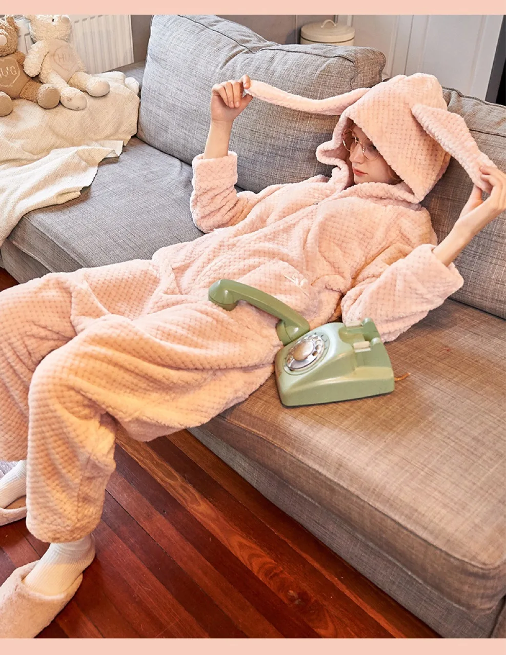 

2019 New winter warm thick Flannel Rabbit ears cute christmas onesies for adults pajamas onesies onesie gift couple women girls