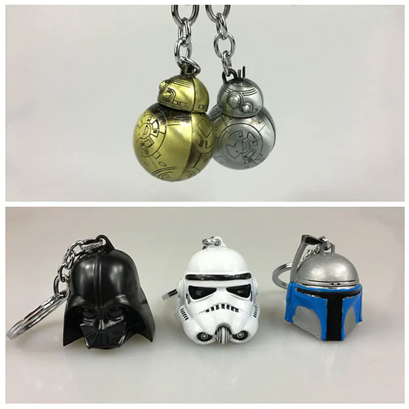 Star Wars Master Yoda BB 8 Robot R2D2 Storm Trooper Helmet Keychain
